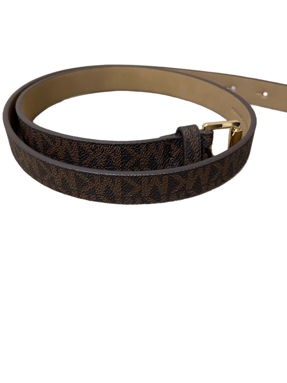 Michael Kors Brown Signature MK Monogram Belt Gold Tone Buckle NWOT